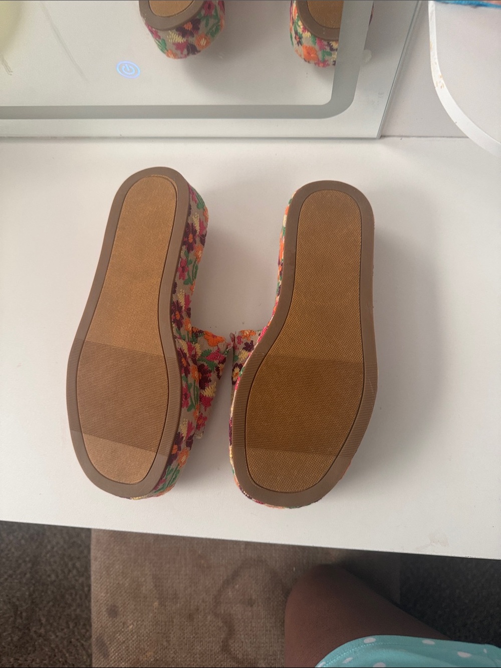 SO Floral Embroidered Slide Sandals - Beige with Orange, Pink, Purple & Green - Picture 2 of 2